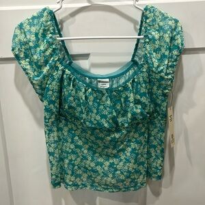 Floral Teal Puff Sleeve Top